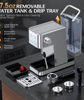 Level Up Your Home Barista Game With This Compact Stainless Steel Espresso Machine Packing A Mighty 20 Bar Pump And Smart Steam Frother For Silky Lattes And Smooth Daily Sips Anytime showing removable water tank and drip tray.