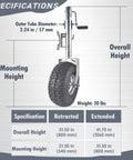 Beach Boat Swivel Trailer Tongue Jack, 2000 lb capacity, 13.38in heavy-duty wheel, silver.