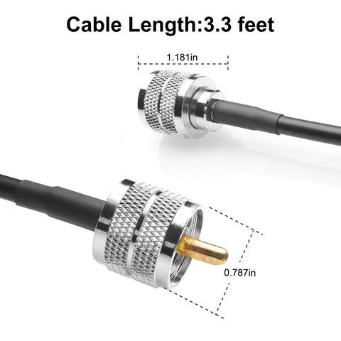 RG58 Coax Cable 3Foot PL259 Male To Male UHF Antenna Wire For CB Radio Rig Setup close-up, brass connectors visible