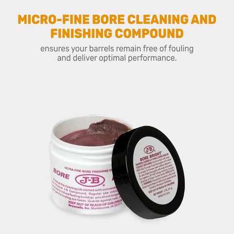 J B Bore Bright Gun Cleaner Solvent Oil Paste for Copper Lead and Powder Residue Removal Gunk Busting Dual Action Bore Cleaner and Final Polish Gunsmithing Maintenance 2 oz Jar open jar