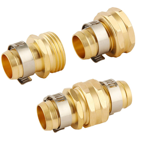 Brass Garden Hose Repair Kit With Clamps For Three Quarter Inch Hoses DIY Friendly Pro Grade Barbed Adapters