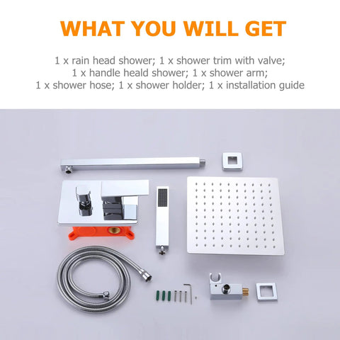 Shower Head And Handle Set Wall Mounted Brushed Nickel Luxury High Pressure Square Shower Head For Modern Bathroom Faucet Upgrade Chrome Finish With No Fuss Easy Install And Water Saving Features components displayed