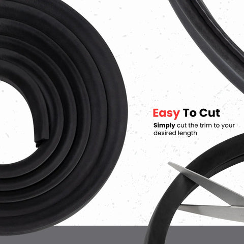 Close-up of a coiled Vertical Lock Seal For Trunk Trim With Large Bulb Height 0.87 Inches being cut with scissors, easy to trim.