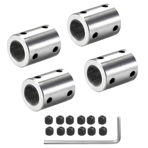 Four Piece 12mm To 12mm Rigid Motor Shaft Coupling Sleeve Adapter For 3D Printers And RC Motors 22mm Long 20mm Outer Diameter Fixed 90 Degree Joint With Four Screws Tough Built To Last, four metal couplers with set screws and hex key