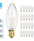 25 Pack Clear Torpedo Tip Candelabra Bulbs 7W 120V Lit Warm White 2700K For Electric Window Candles Chandeliers And Lamps With E12 Base