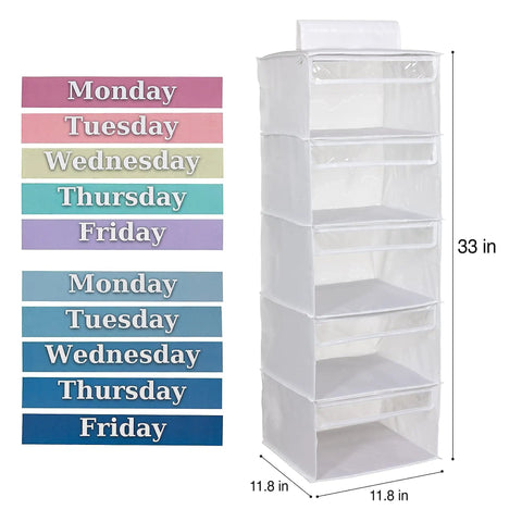 Weekly Hanging Clothes Caddy For Kids With Five Spacious Compartments For School Attire Sorting And Closet Confidence A Slick Storage Companion That Brings No Sweat Mornings To Daily Look Prep Routines