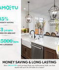 Modern kitchen with pendant lighting emphasizing energy-saving features of 60 Watt Equivalent LED Candelabra Bulb CA10 Candle 4000K Daylight Dimmable Small Base Chandelier Light For Dining Rooms Living Rooms And Porches Long Lasting Cozy Indoor Vibe Lighting