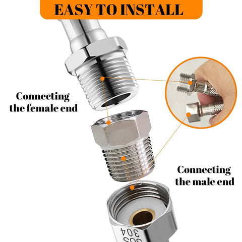 Two Pack Three Quarters Inch Male Npt To One Half Inch Female Npt Stainless Steel Hex Bushing Reducer Adapter 304 Stainless Steel Pipe Fitting Beefy Build Corrosion Resistant High Temp Perfect For Plumbing DIY installed between threaded pipe ends