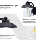 Top Shelf Premium Matte Black Wall Lantern With Slick Clear Glass Panel, angled view showcasing tempered glass shade and curved top.