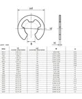 Diagram of All Purpose E Clip And Circlip Washer Kit For Shafts 304 Stainless Steel External C Clips with size specifications.