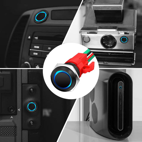 12V 20A Tough As Nails Heavy Duty Latching Push Button Switch Waterproof On Off 16mm Pushbutton With Blue LED installed in vehicles