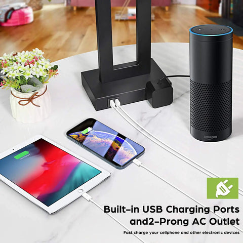 Set Of 2 Touch Control Table Lamps With Two USB Ports Three Way Dimmable Modern Nightstand Lamps With charging devices.