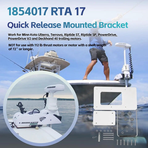 RTA-17 Quick Release Trolling Motor Bracket Fits Riptide Ulterra Terrova PowerDrive V2 Deckhand 40 Motors Mounts On Bow Or Scissor Mounts Marine Grade Aluminum Easy Install Heavy Duty Design For Fast Swaps