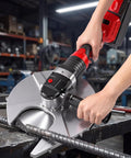 Newtry 36V Cordless Rebar Cutter Cuts Up To 5.31 Inches In Just Seconds Portable Electric Steel Bar Saw in use cutting rebar.