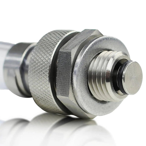 Close-up of M14x1.5MM Stainless Steel Oil Drain Plug No Mess Quick Install Made In USA for Acura and other vehicles.