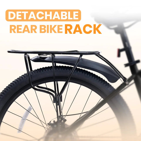 Kids 24 Inch Mountain Bike With Front Suspension, 21 Speed Drivetrain, Dual Disc Brakes, Rear Rack, Internal Cable Routing