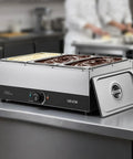 Pro Level Commercial Chocolate Melting Machine With Three Tanks And 27 Pound Capacity Featuring Smooth Water Bath Heating And Dead On Temperature Control For Hassle Free Cocoa Prep Daily in a kitchen setting.