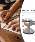 Mini Vise Clamp With Suction Mount Fully Rotatable Bench Vise for woodworking and metalworking on display with hands in use