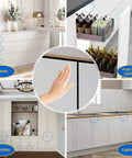 Push To Open Drawer Latch 6 Pack Heavy Duty Magnetic Cabinet Latches For Large Doors No Knobs Press To Open Spring Loaded Catch Kitchen Hardware Effortless Soft Close Design, showing hand operating mechanism on cabinetry.