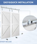 Exterior Sliding Barn Door Hardware Kit For 12 Ft Double Doors, Heavy Duty Track Kit, Wall Mount shown in silver finish