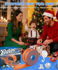 Family unwrapping Two Track Flexible Race Track Set For Kids With 15 Ft Of Buildable Track Includes 2 Toy Cars And 3 Suction Cup Ramps