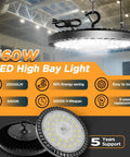 160W Four Pack UFO High Bay LED Shop Lights For Garage And Warehouse, 25000 Lumens, 6500K Daylight, IP65 Waterproof Industrial Work Light With 6.6 Ft Cord, Beast Bright, Great For Workshop, Factory, Gym showcasing energy efficiency and installation benefits.