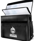 X-Large Thermal Insulated Fireproof Document Bag With Dual Pockets, 17x12x6 Inches, waterproof design open and visible