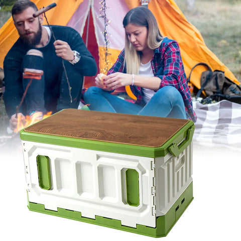 Kickass Foldable Stackable Storage Bin With Wood Lid And Massive 95 Liter Capacity Hella Tough Pp Plastic Gear Crate For Camping Tailgates And Campout Adventures Portable Trail Ready Stash
