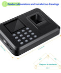Fast Fingerprint Time Clock For Small Biz With Waterproof Sensor, showing product dimensions and keypad layout.