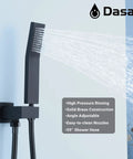 Ceiling Shower System With 12 Inch Rain Head Handheld And Body Spray Kit Glossy Black handheld shower sprayer in use.