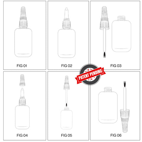 Diagram of 2 In 1 Brush On Super Glue With Nozzle, Mess Free, Never Dries Out, 3000 CPS CA Glue, bottle and brush nozzle