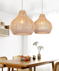 Coastal round wicker chandelier, white rattan pendant light for kitchen island and living room, cozy bedroom decor.