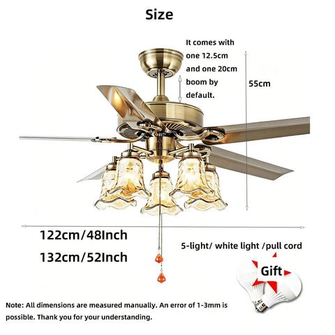 YPDJVLTI Ceiling Fans Lights 48-52Inch LED Fandelier with 5 lights, 48 or 52 inch size, and elegant pull cord design.