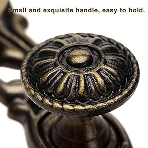 Antique Bronze Vintage Style Cabinet Knobs Set close-up showing detailed zinc design, 5.98 x 0.94 x 0.87 inches