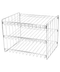 Three Tier Chrome Steel Can Organizer Holds Thirty Six Cans For Pantry Or Cabinet, freestanding storage rack, 14.5 x 11.5 x 11 inches.
