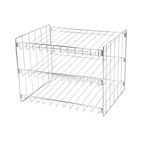 Three Tier Chrome Steel Can Organizer Holds Thirty Six Cans For Pantry Or Cabinet, freestanding storage rack, 14.5 x 11.5 x 11 inches.
