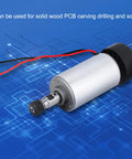 Beefy 300W Air Cooled CNC Spindle Motor for DIY Engraving and Milling, 52mm Clamp, 48V DC ER11 Tool, shown on blue circuit background