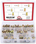 165 Piece Mixed Zinc Plated Carbon Steel Rivet Nut Kit With Threaded Rivnuts M3 Through M12 in clear plastic case