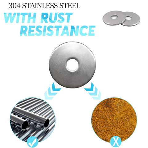 Front view: 1/4 in hole x 1 in OD stainless Fender flat washer, 304 stainless, 120 pcs