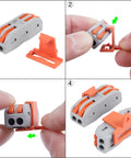 Assembly steps of 50 Pack Lever Wire Nut Electrical Connectors With Fixed Base For 2 Circuit Inline Splices 28-12 AWG Wiring
