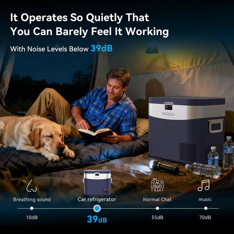 Go To Portable Car Refrigerator And Travel Cooler, 23 Quart (22 Liter) Compressor Freezer, blue, used in camping tent.