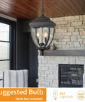 Outdoor Pendant Light Fixture For Porch And Entryway In Black Finish With Seeded Glass Lantern Chandelier Built For Farmhouse Foyer And Exterior Doorways