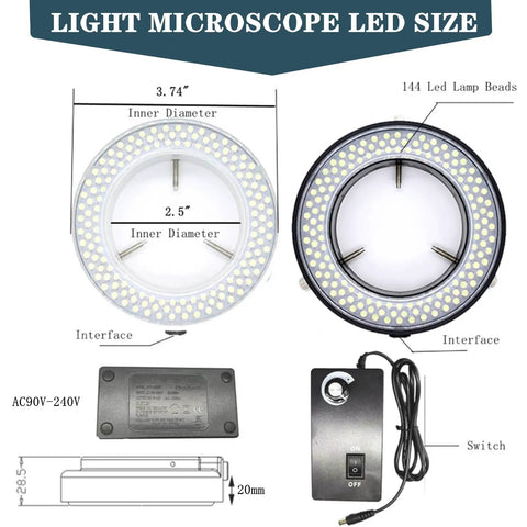 144 LED Microscope Ring Light With Adjustable Brightness And Stepless Dimming For Shadow Free Crystal Clear Observations In Lab Or Field Work Pro Grade Quality, 3.74 in inner diameter