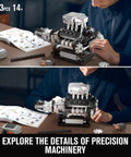 Person assembling V8 Engine Build Kit That Runs Create Your Own Car With Realistic Combustion Engine Blocks, 733 pieces