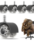 Heavy Duty 2 Inch Office Chair Wheels Set Of 5 Universal Fit Rubber Casters For Carpet And Hardwood Floors Replacement Wheels With 7/16 By 7/8 Inch Stem Compatible With Ninety Eight Percent Of Office Chair Brands, shown with elephant.
