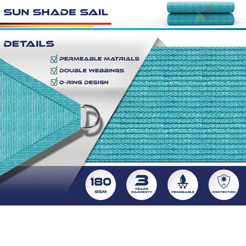 Turquoise 16 By 16 By 16 Feet Sun Shade Sail Triangle Outdoor Canopy Cover UV Blocking Details with D-Ring and HDPE Fabric