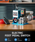 Electric Wire Stripper Machine For Scrap Copper Automatic 0.06 To 1 Inch Wire Stripping Five Channel Copper Wire Stripper Power Tool With 180W Motor shown on a wooden desk with foot pedal and motor.