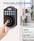No Sweat Smart Fingerprint Door Lock Featuring Keyless Entry Deadbolt And Electronic Touchscreen in action with fingerprint access.