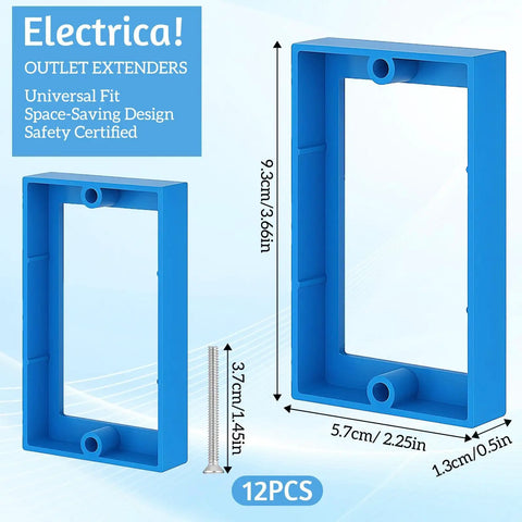 Twelve Piece Half Inch Single Gang Electrical Box Extender Kit With Twenty Four Screws For Outlets And Switches Blue Keeps Receptacles Flush And Prevents Recessed Sockets For A Seamless No Fuss Installation.