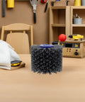 Drill Abrasive Polishing Wheel With Carborundum And Nylon Fiber Black Buffing Wheel For Wood Furniture And Doors on workshop table